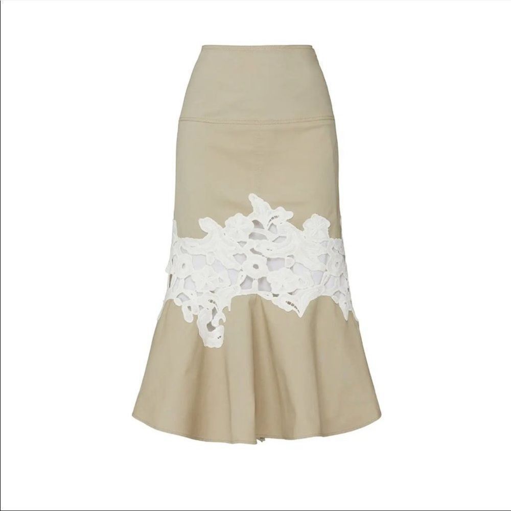 Derek Lam // Khaki Lace Detail Skirt - Picture 4 of 8